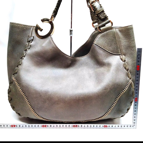 Auth Gucci Gray Leather Large Charlotte Hobo Bag Preloved Purse Handbag Tote - Picture 2 of 9